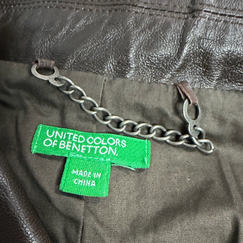 United Colors Of Benetton Dark Brown Double-Breasted Leather Trench Coat - Picture 3 of 7